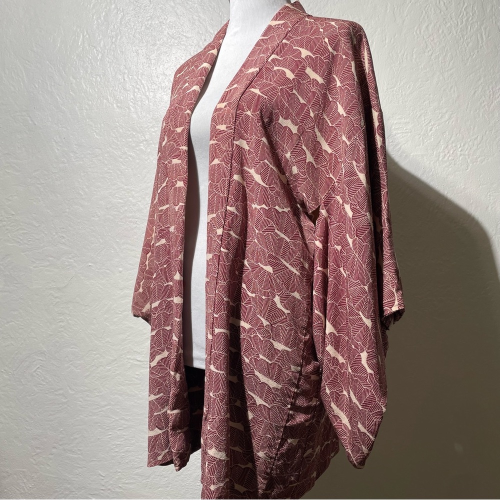 Japanese Haori/kimono silk jacket coat vintage Cardigan Red/Chirimen Cosplay